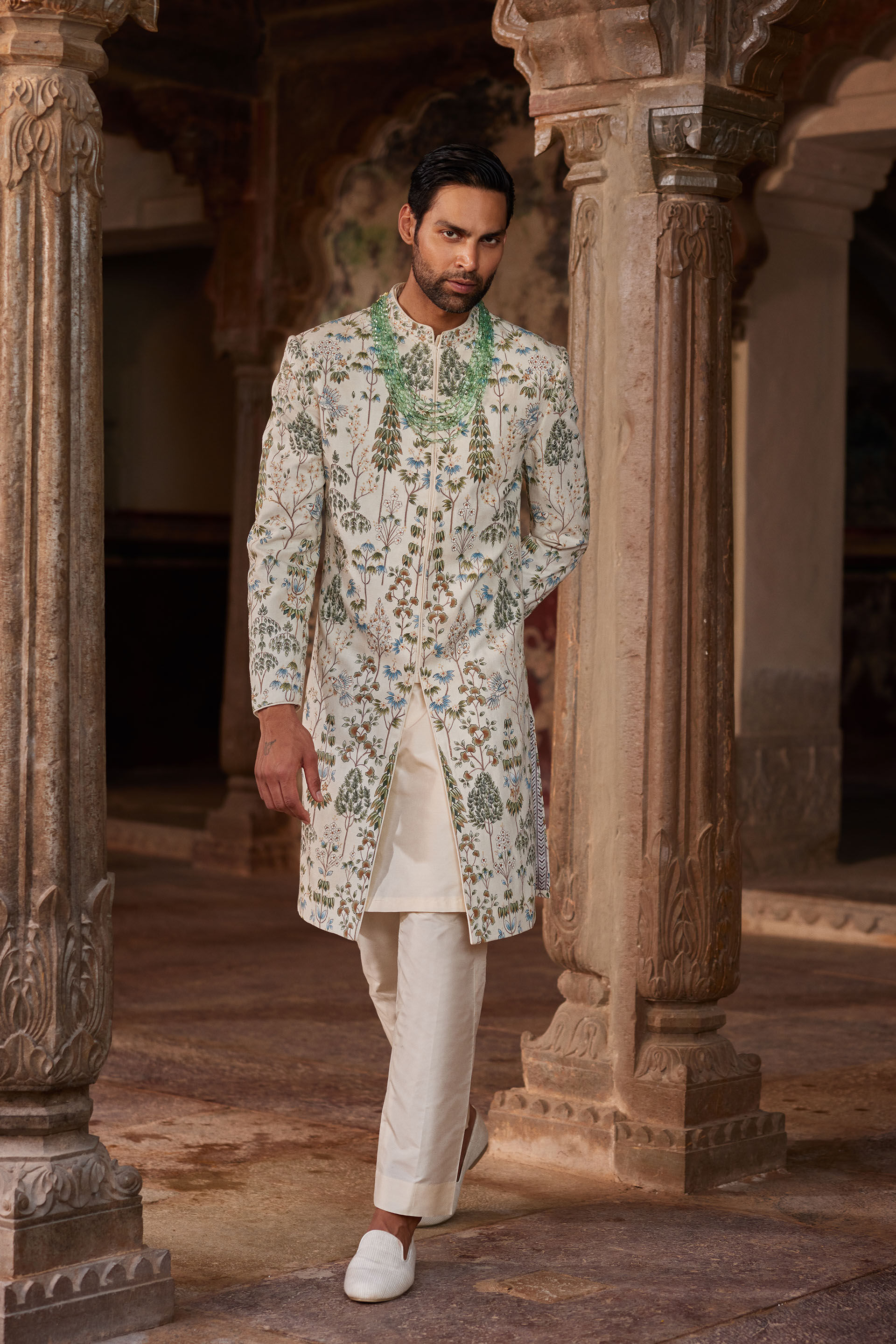 Shahoor Hand-painted Pichhwai Sherwani - Off White